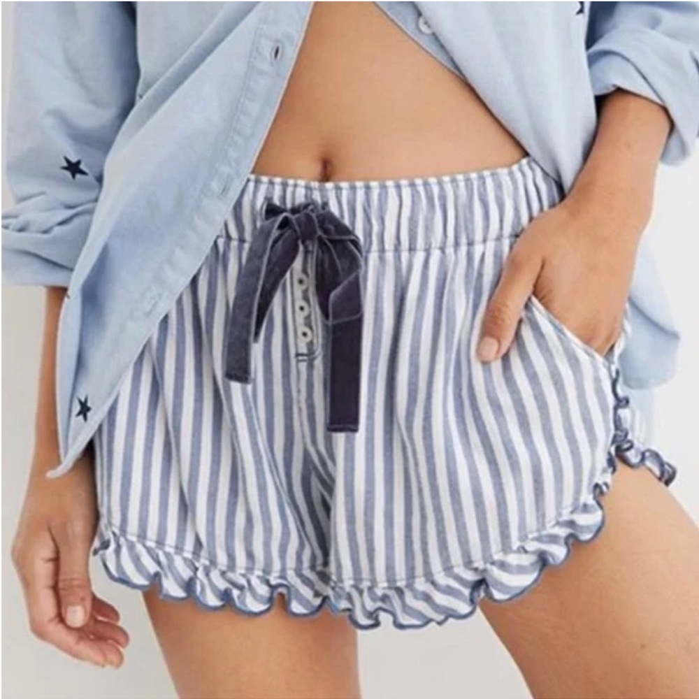 NWOT Aerie Flannel Boyfriend Shirt & Boxer Shorts Pajama Set